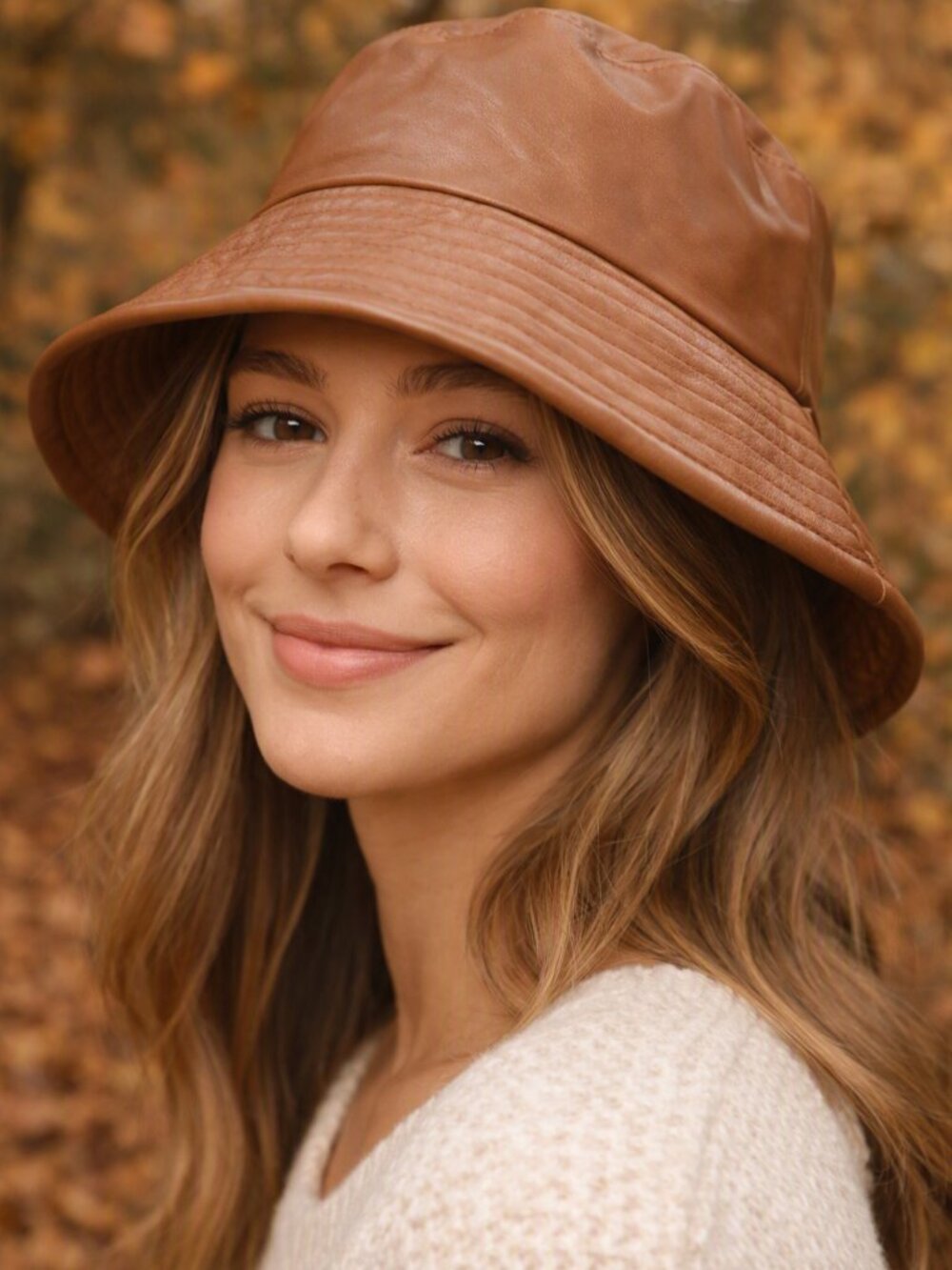 Steve Madden Reversible Faux Leather Bucket Hat Tan & Plaid Fall Street Style 